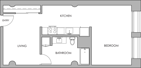 Floor plan for studio, 1 bath, 695 sqft
